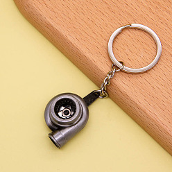 Antique Silver Alloy Pendant Keychain, with Key Ring, Turbocharger, Antique Silver, 1cm