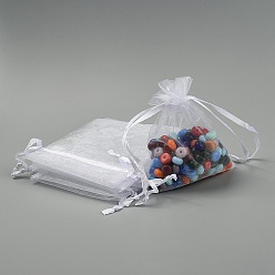 Blanco Bolsas de regalo de organza con cordón, bolsas de joyería, banquete de boda favor de navidad bolsas de regalo, blanco, 10x8 cm
