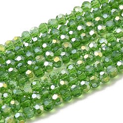Светло-зеленый Коричневый Стеклянные бусины с гальваническим покрытием , с покрытием AB цвета, граненый (32 граней), круглые, оливковый, 4 мм, отверстие : 0.5 мм, около 100 шт / нитка, 14.2 дюйм