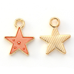 Light Coral Alloy Enamel Charms, Star, Light Gold, Light Coral, 12x10x2mm, Hole: 1.6mm