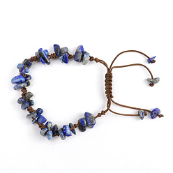 Lapis Lazuli Natural Lapis Lazuli Chips Braided Bead Bracelet, Adjustable Bracelet for Women, 8-5/8~10-5/8 inch(22~27cm)