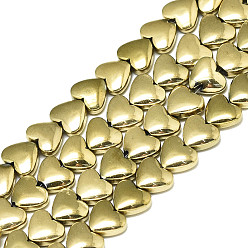 Настоящее золото 18K Гальванизировать немагнитных синтетический гематит бисер пряди, сердце, реальный 18 k позолоченный, 5x6x2.5 мм, отверстие : 0.5 мм, около 73~74 шт / нитка, 15.75 дюйм (40 см)
