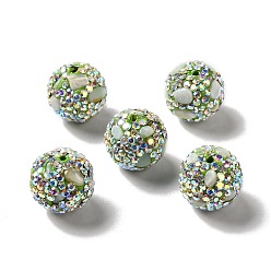 Vert Perles de strass d'argile polymère , avec éclats d'imitation de pierres précieuses, ronde, verte, 16x17mm, Trou: 1.8mm