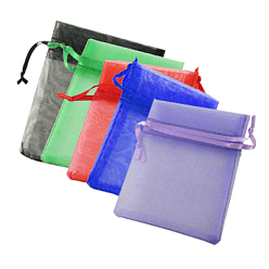 Mixed Color Organza Gift Bags, Plain Style, with Drawstring, Rectangle, Mixed Color, 15x10cm