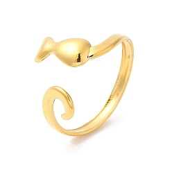 Real 18K Gold Plated Ion Plating(IP) 304 Stainless Steel Cuff Finger Rings, Cat Shaped Open Rings for Women, Real 18K Gold Plated, Inner Diameter: 19mm