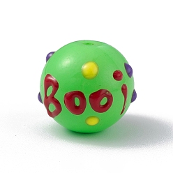 Lime Green Opaque Painted Glass Beads, Round with Handmade Enamel Smearing BOOi, Lime Green, 13.5x13mm, Hole: 1.4mm