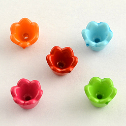 Mixed Color Opaque Acrylic Flower Bead Caps, Tulip Flower/Lily of the Valley, 6-Petal, Mixed Color, 9x7mm, Hole: 2mm, about 1900pcs/500g