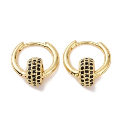 Черный Плоские круглые серьги-кольца с кубическим цирконием из бисера, золотые латунные украшения для женщин, чёрные, 19.5 мм, штифты : 1.2 мм