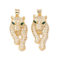 Real 18K Gold Plated Brass Micro Pave Green Cubic Zirconia Pendants, Cadmium Free & Lead Free, Tige, Real 18K Gold Plated, 27.5x13x7.5mm, Hole: 5x3.5mm