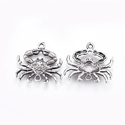 Thai Sterling Silver Plated Tibetan Style Alloy Links connectors, Ocean Theme, Lead Free & Nickel Free & Cadmium Free, Crab, Thailand Sterling Silver Plated, 23x24.5x2.6mm, Hole: 1.8mm