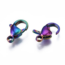 Rainbow Color Ion Plating(IP) 304 Stainless Steel Lobster Claw Clasps, Rainbow Color, 15x9x4mm
