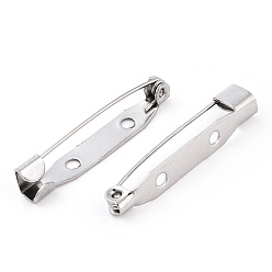 Stainless Steel Color 201 Stainless Steel Brooch Pin Back Safety Catch Bar Pins, with 3 Holes, Stainless Steel Color, 32x5x6.5mm, Hole: 2mm, pin: 0.5mm