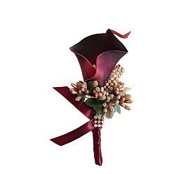Rouge Violet Moyen Boutonnière corsage fleur imitation cuir pu, pour homme ou marié, garçons d'honneur, mariage, décorations de fête, support violet rouge, 120x60mm