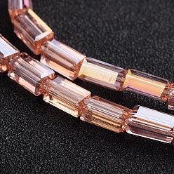 Light Coral AB Color Plated Faceted Cuboid Electroplate Glass Beads Strands, Light Coral, 8x4x4mm, Hole: 1mm, about 50pcs/strand, 16 inch