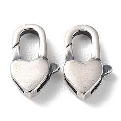 Antique Silver 925 Thailand Sterling Silver Lobster Claw Clasps, Heart, with 925 Stamp, Antique Silver, 14x9x3.5mm, Hole: 1.2mm