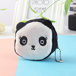Panda Portefeuilles zippés en peluche, bourse de changement, avec la chaîne de boule de fer, motif panda, 5~8x8~10 cm
