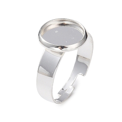 Plata Componentes de anillos de dedo de acero inoxidable ajustables 201, fornituras base de anillo almohadilla, plano y redondo, plata, tamaño de 7, 17~17.5 mm, Bandeja: 10 mm.