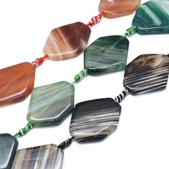 Mixed Color Natural Banded Agate/Striped Agate Beads Strands, Dyed & Heated, Rhombus, Mixed Color, 38~40x27~30x5.5~7mm, Hole: 2~3mm, about 8pcs/strand, 15.5 inch(39.5cm)
