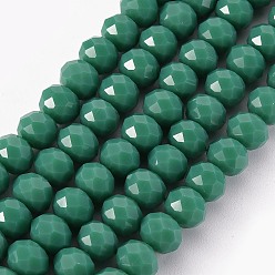 Светлый Морско-зеленый Непрозрачные сплошные цветные стеклянные бусины, граненые, рондель, светло-зеленый, 8x6 мм, отверстие : 1 мм, около 72 шт / нитка, 16.14 дюйм (41 см)
