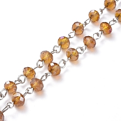 Verge D'or Foncé Chaînes à perles en verre à électrolyte faites à la main, avec épingle à oeil en fer platiné, non soudée, verge d'or noir, 39.37 pouce (100 cm), perles: 6x4.5 mm