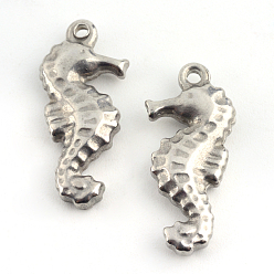 Stainless Steel Color Sea Horse 201 Stainless Steel Pendants, Stainless Steel Color, 20x9.5x3.5mm, Hole: 1.5mm