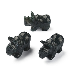 Agate Mousse Figurines de rhinocéros de guérison sculptées en agate de mousse naturelle, statues de pierres de reiki pour la thérapie de méditation équilibrant l'énergie, 52~58x21.5~24x35~37mm