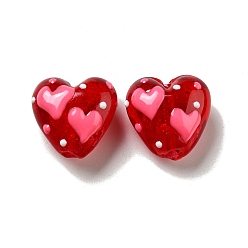 Красный Бусины лэмпворк , сердце, красные, 19~20.5x20~20.5x11.5~13.5 мм, отверстие : 2.5 мм