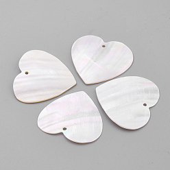 Seashell Color Freshwater Shell Pendants, Heart, Seashell Color, 30.5x32x1~2mm, Hole: 1mm