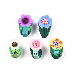 Mixed Color Handmade Polymer Clay Beads, Flower, Mixed Color, 10~12.5x6.5~8x4.5~5mm, Hole: 1.4~1.8mm