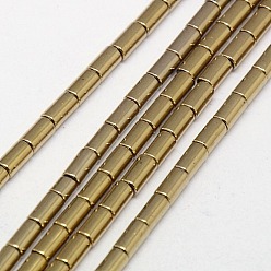 Golden Plated Electroplate Non-magnetic Synthetic Hematite Beads Strands, Column, Grade A, Golden Plated, 5x3mm, Hole: 1mm, about 80pcs/strand, 16 inch