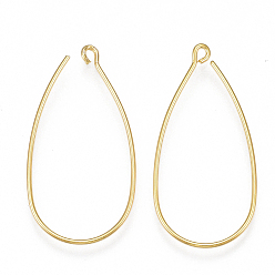Real 18K Gold Plated Brass Earring Hooks, with Horizontal Loop, Nickel Free, Real 18K Gold Plated, 34~35x17~18x0.8mm, Hole: 1.5mm, 20 Gauge, Pin: 0.8mm