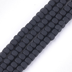 Black Spray Painted Non-magnetic Synthetic Hematite Beads Strands, Cube, Black, 3.5~4x4x4mm, Hole: 0.8mm, about 99~110pcs/strand, 14.1 inch~15.9 inch