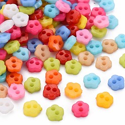 Mixed Color 2-Hole Plastic Buttons, Flower, Mixed Color, 6x6x2mm, Hole: 1.5mm