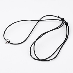 Black Cowhide Leather Cord Necklace Making, with Stainless Steel Beads, Black, 19.6 inch~29.9 inch