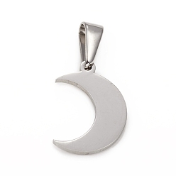 Stainless Steel Color 304 Stainless Steel Pendants, Moon, Stainless Steel Color, 17.5x12.5x1.5mm, Hole: 3.5x6.5mm