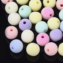 Mixed Color Flocky Acrylic Beads, Round, Mixed Color, 8x7.5mm, Hole: 1mm