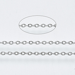 Couleur Acier Inoxydable 304 chaînes en acier inoxydable, chaînes câblées, chaînes de liens, , avec bobine, couleur inox, 1.6x1.2x0.2mm, environ 82.02 pieds (25 m)/rouleau