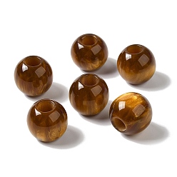 Saddle Brown Resin Glitter Beads, Large Hole Beads, Round, Saddle Brown, 15.5~16x14.5mm, Hole: 6mm