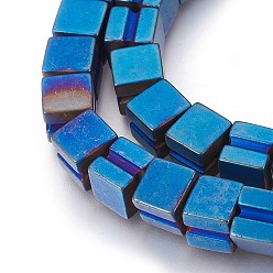 Blue Plated Electroplated Non-magnetic Synthetic Hematite Beads Strands, Frosted, Cube, Blue Plated, 8x7x8mm, Hole: 1.2mm, about 55pcs/strand, 15.94 inch(40.5cm)