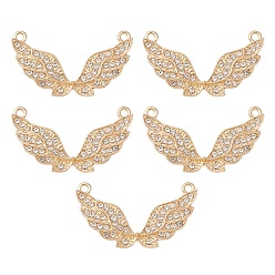 Light Gold Alloy Pendants, with Crystal Rhinestone, Wing Charms, Light Gold, 19x33mm