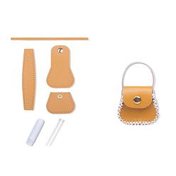 Goldenrod DIY Purse Making Kit, Including Cowhide Leather Bag Accessories, Iron Needles & Waxed Cord, Goldenrod, 5x5.3cm