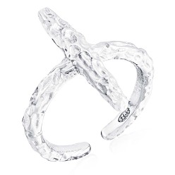 Silver 925 Sterling Silver Cross Open Cuff Ring for Women, Silver, US Size 5 1/4(15.9mm)