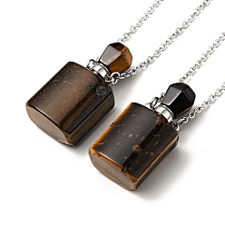 Tiger Eye Openable Natural Tiger Eye Perfume Bottle Pendant Necklaces for Women, 304 Stainless Steel Cable Chain Necklaces, Stainless Steel Color, 18.74 inch(47.6cm)