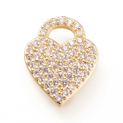 Golden Brass Micro Pave Clear Cubic Zirconia Pendants, Long-Lasting Plated, Heart, Golden, 15.5x12x2mm, Hole: 3x4mm