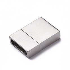 Matte Stainless Steel Color 304 Stainless Steel Magnetic Clasps with Glue-in Ends, Rectangle, Matte Stainless Steel Color, 24x17x6mm, Hole: 3.8x14.8mm