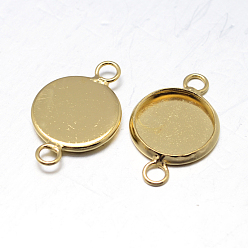 Golden Brass Cabochon Connector Settings, Plain Edge Bezel Cups, Flat Round, Golden, Tray: 12mm, 22x14x2mm, Hole: 2mm