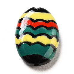 Colorful Handmade Printed Porcelain Beads, Oval with Wave Pattern, Colorful, 18x14.5x5mm, Hole: 1.6mm