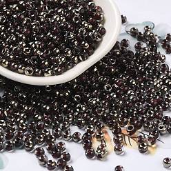Rosy Brown Transparent Inside Colours Glass Seed Beads, Half Plated, Round Hole, Round, Rosy Brown, 4x3mm, Hole: 1.2mm, 7650pcs/pound