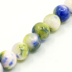 Kaki Clair Pekin naturelles perles de jade brins, teint, ronde, kaki clair, 6mm, Trou: 1mm, Environ 62 pcs/chapelet, 16 pouce