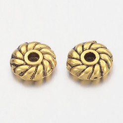 Or Antique Alliage de perles d'entretoise de style tibétain, plat rond, sans cadmium et sans plomb, Or antique, 6x6x2mm, Trou: 1mm